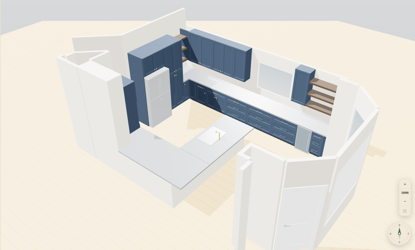 A kitchen designed in Praxis 180 — live 3D view